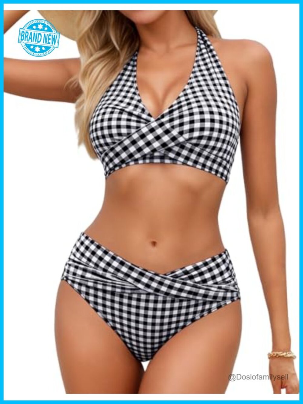 Women's Two Piece Bikini Set Halter V Neck Swimsuit Polyester Spandex